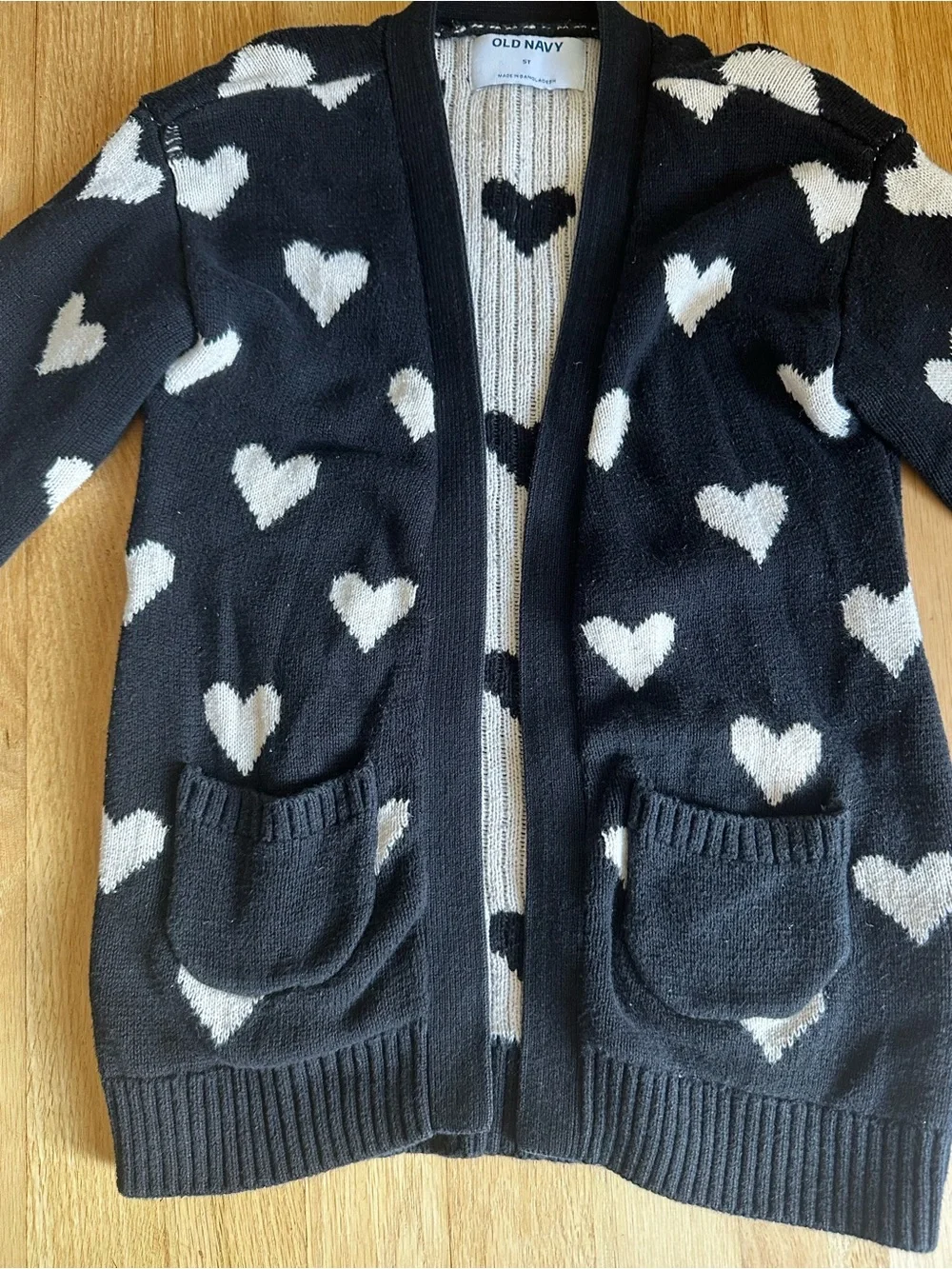 Old Navy Black long Cardigan with White Heart Pattern Sz 5t